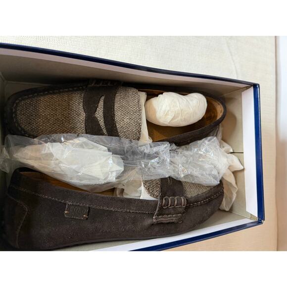 Polo Ralph Lauren Suede Penny Loafers Brown Men’s 10.5D Leather Driving Shoes - Picture 4 of 8